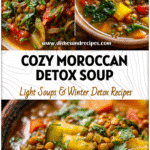 Bowl of Moroccan Lentil Soup featuring colorful vegetables and fresh herbs, perfect for Vegan Lentil Soup lovers.